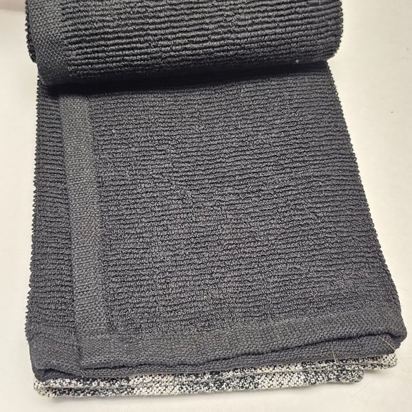 3 New Kitchen Towels Black White Gray Plaid Check Stripe Studio Belle 18 X 28 - Picture 6 of 12